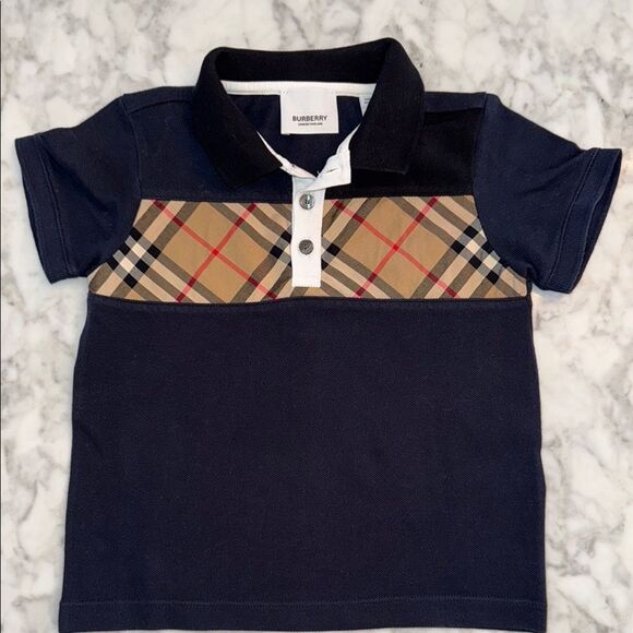 Burberry Kids Polo in Navy and Tan Plaid 3Y - Picture 1 of 7